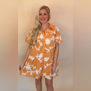 Entro Orange and White Floral Button Down Dress Medium M